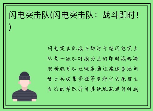 闪电突击队(闪电突击队：战斗即时！)